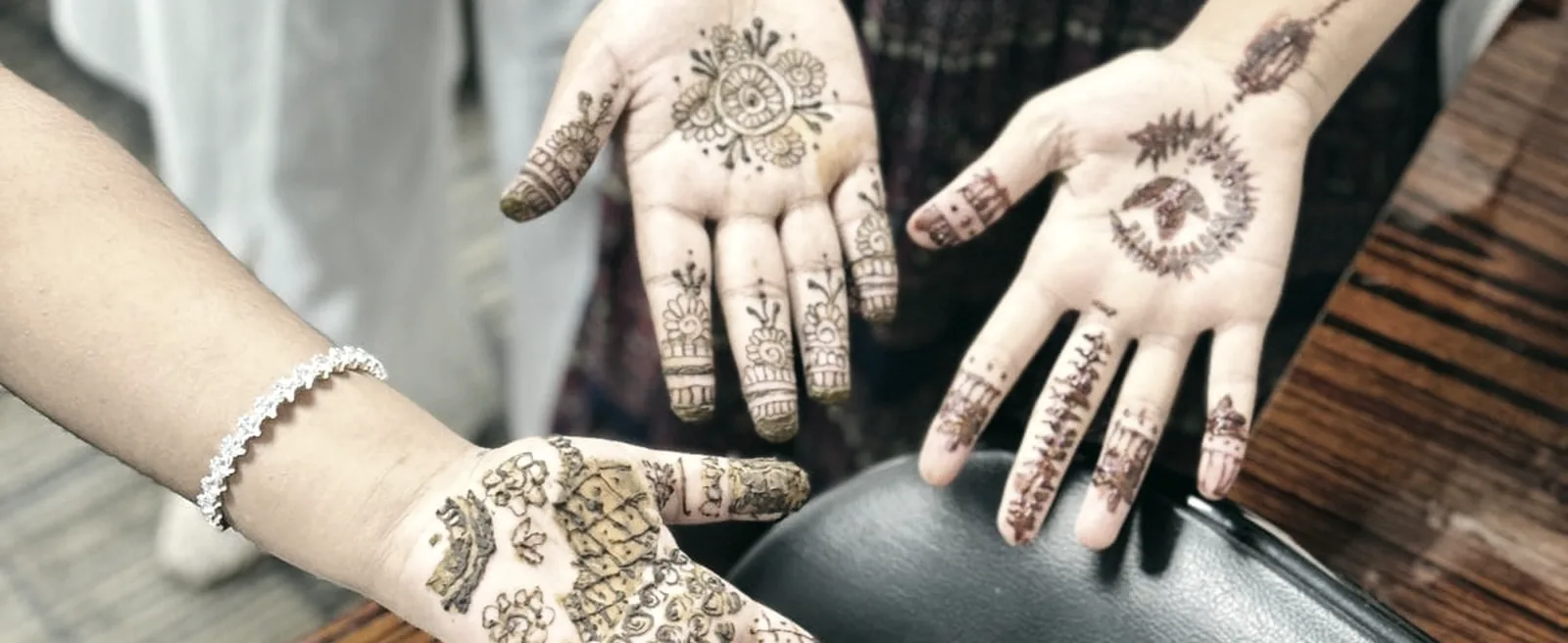 Henna designs painted at a cultural day at PHLOEM Learning in Abu Dhabi